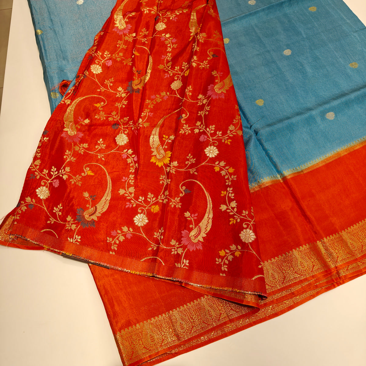 Aqur blue dola crape saree