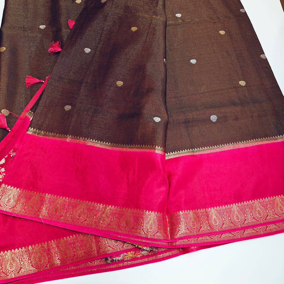 Brown dola crape saree