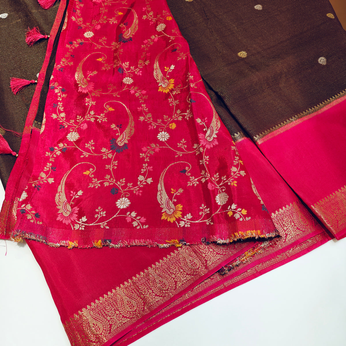Brown dola crape saree