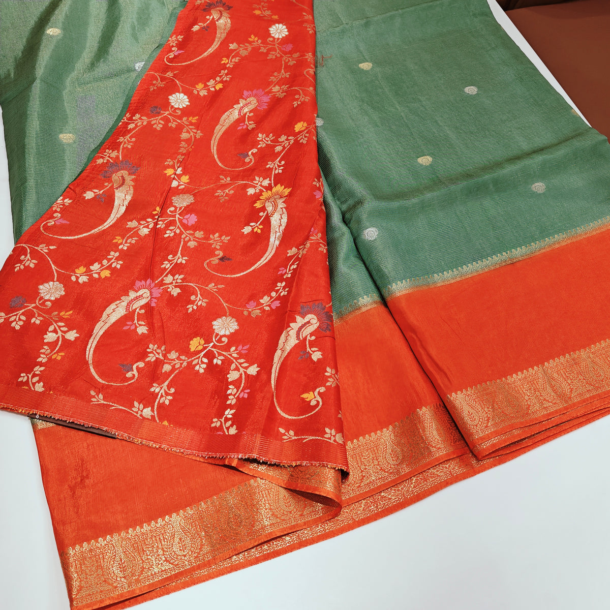 Pista green dola crepe saree