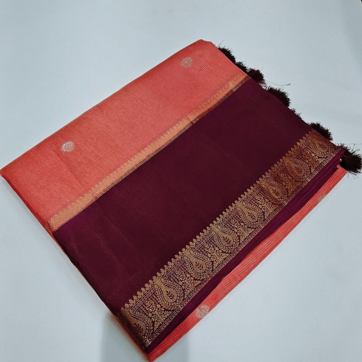 Peach colour dola crape saree