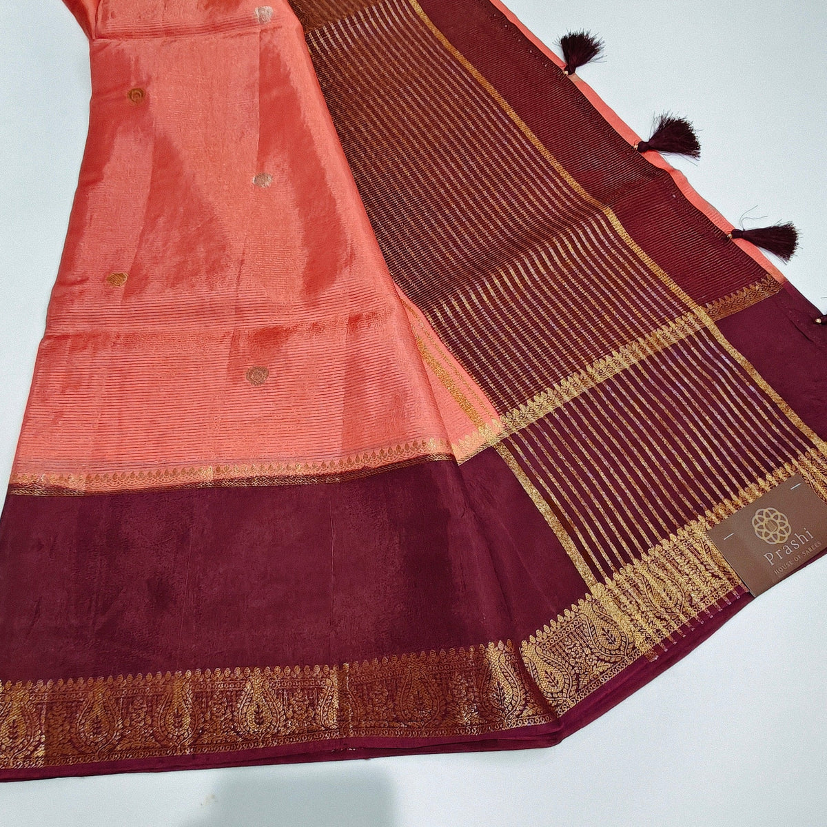 Peach colour dola crape saree