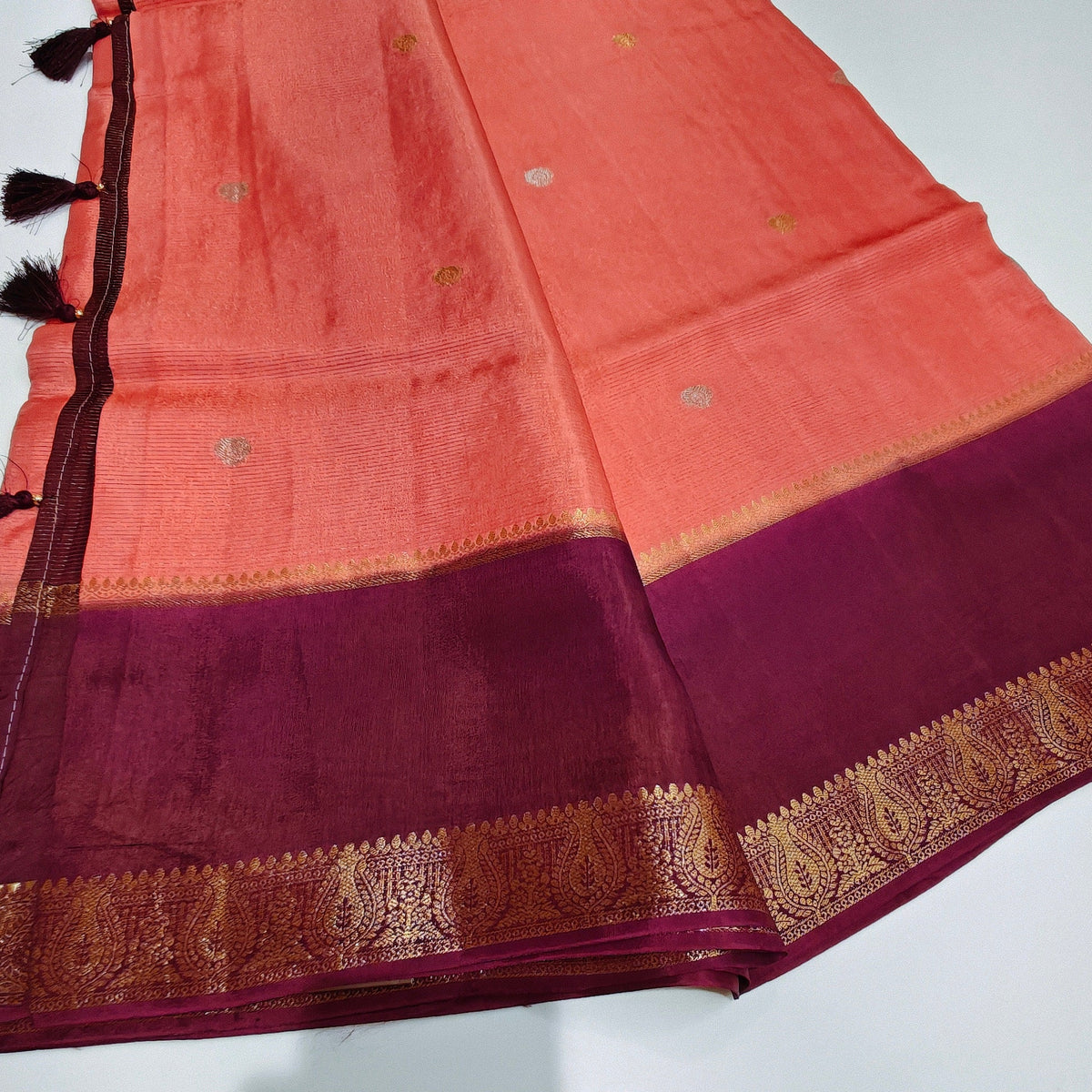 Peach colour dola crape saree