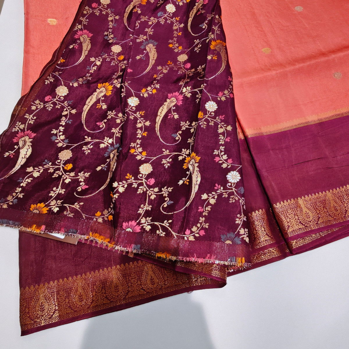 Peach colour dola crape saree