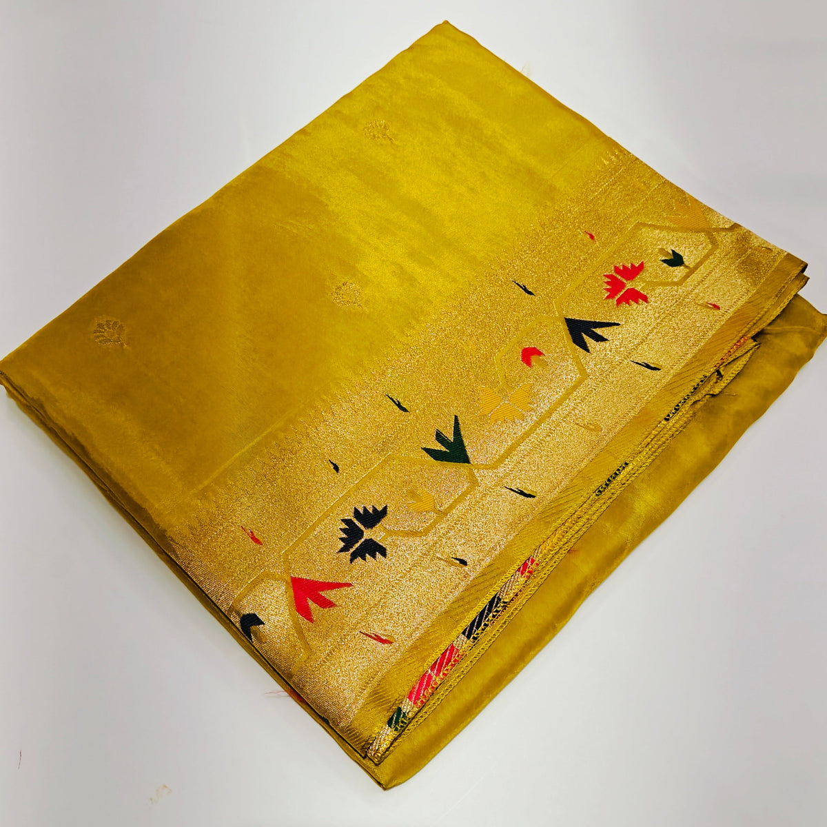 Yellow  pure viscose paithani saree