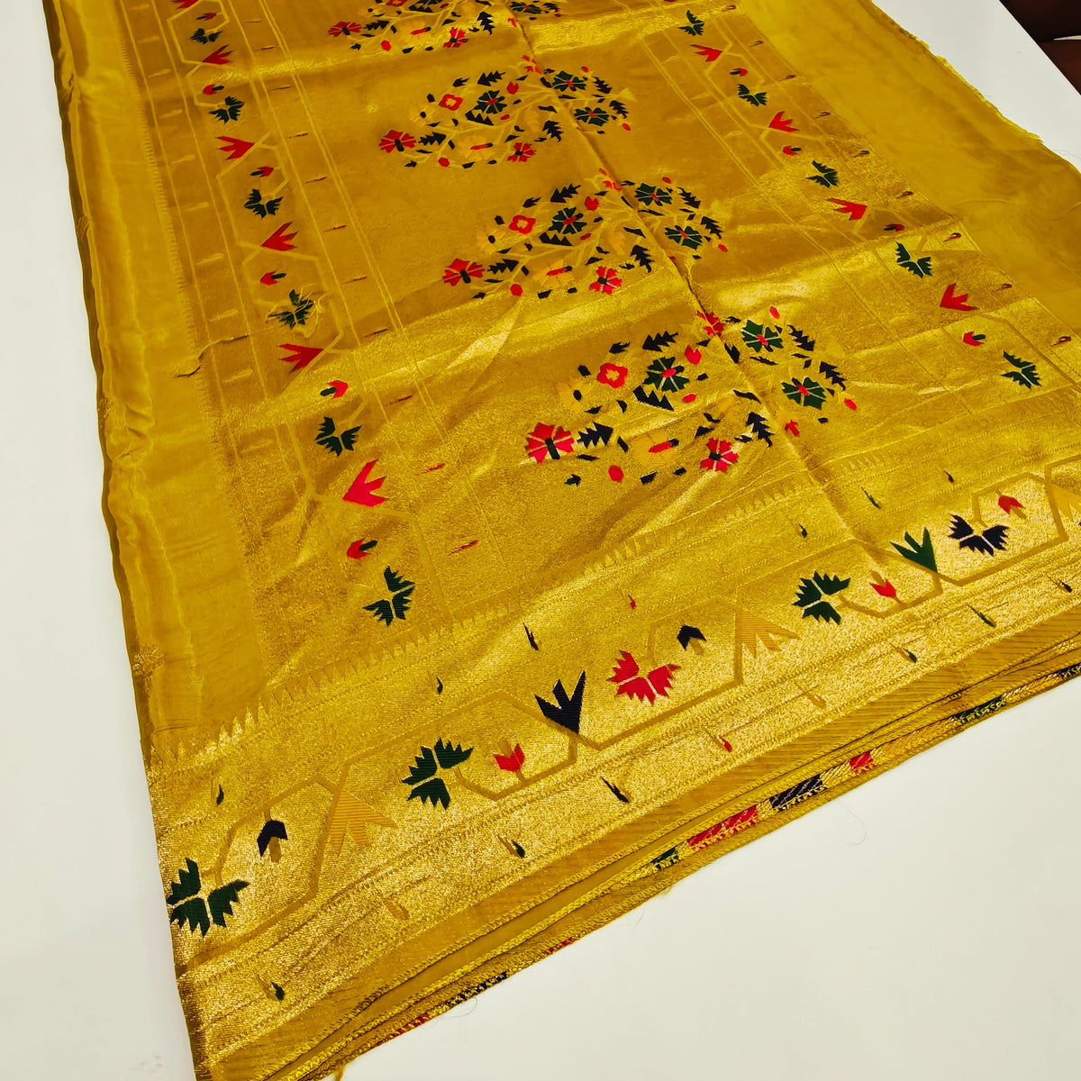 Yellow  pure viscose paithani saree