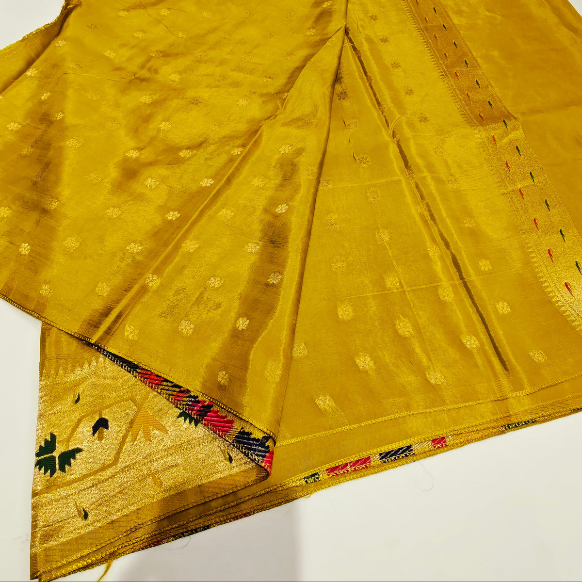 Yellow  pure viscose paithani saree