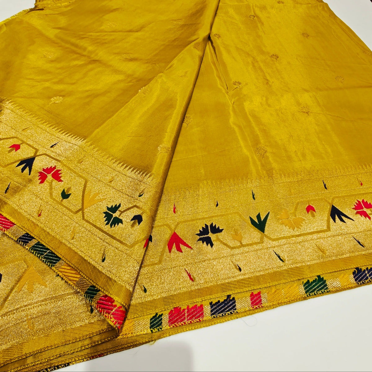 Yellow  pure viscose paithani saree