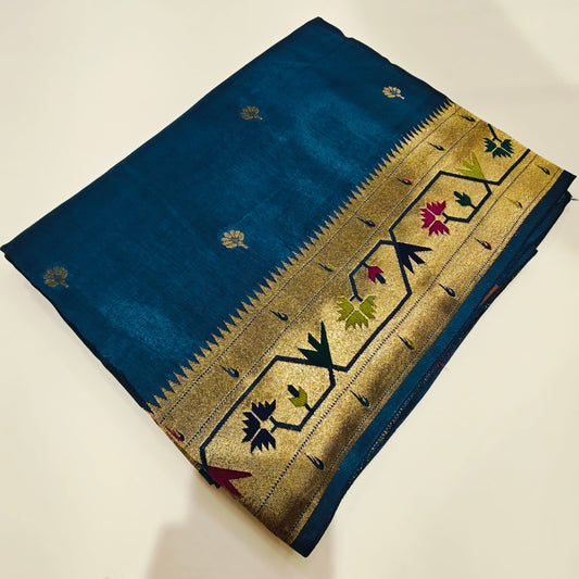 Teal blue Pure viscose paithani saree