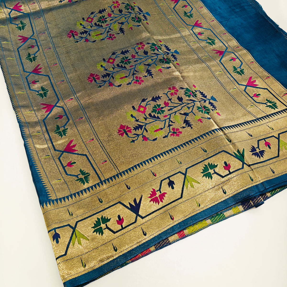 Teal blue Pure viscose paithani saree