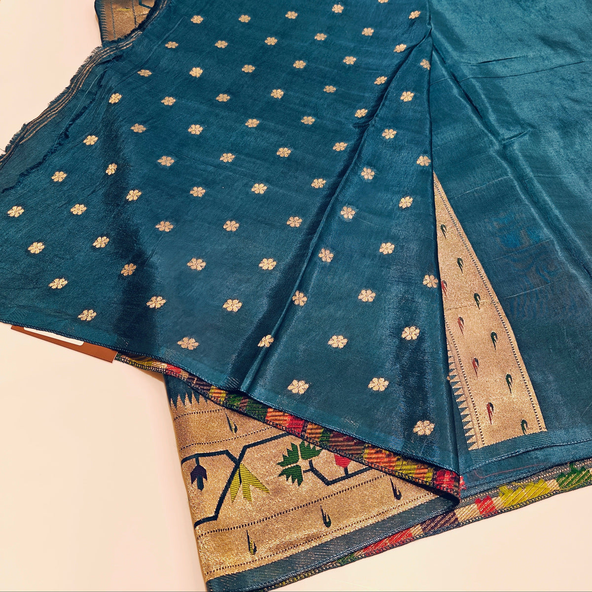 Teal blue Pure viscose paithani saree