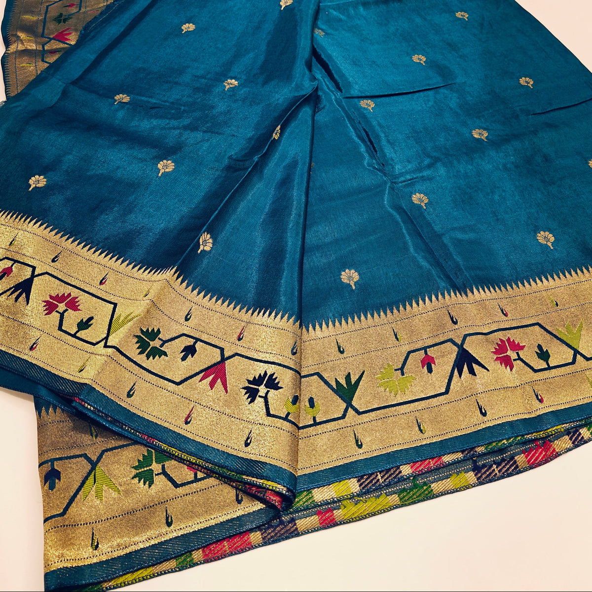 Teal blue Pure viscose paithani saree