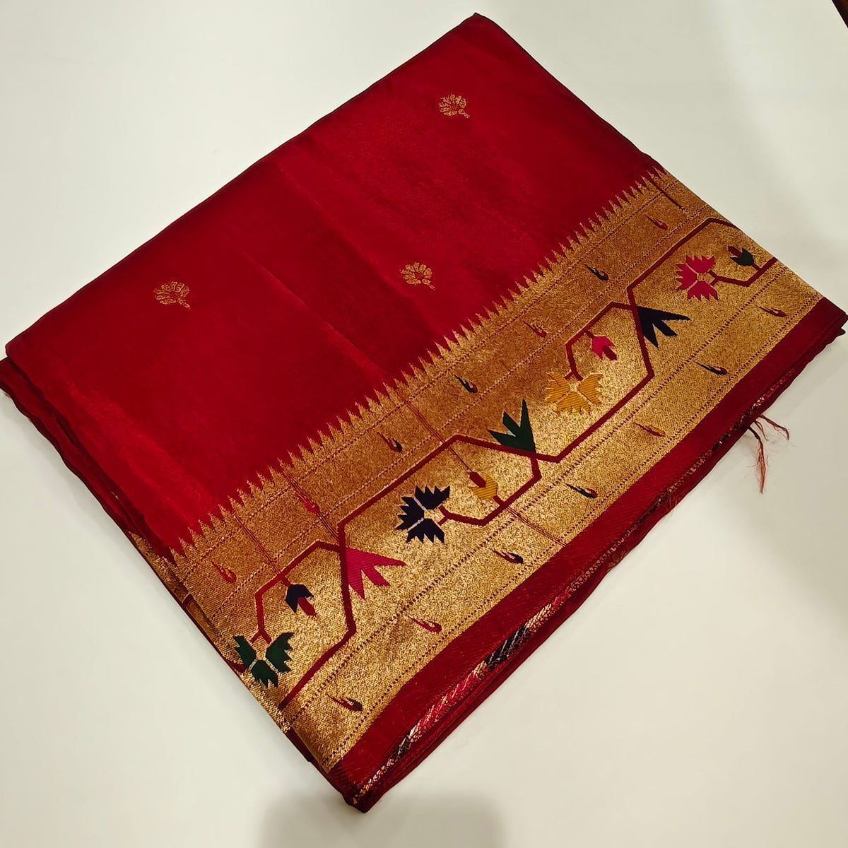 Maroon pure viscose paithani saree