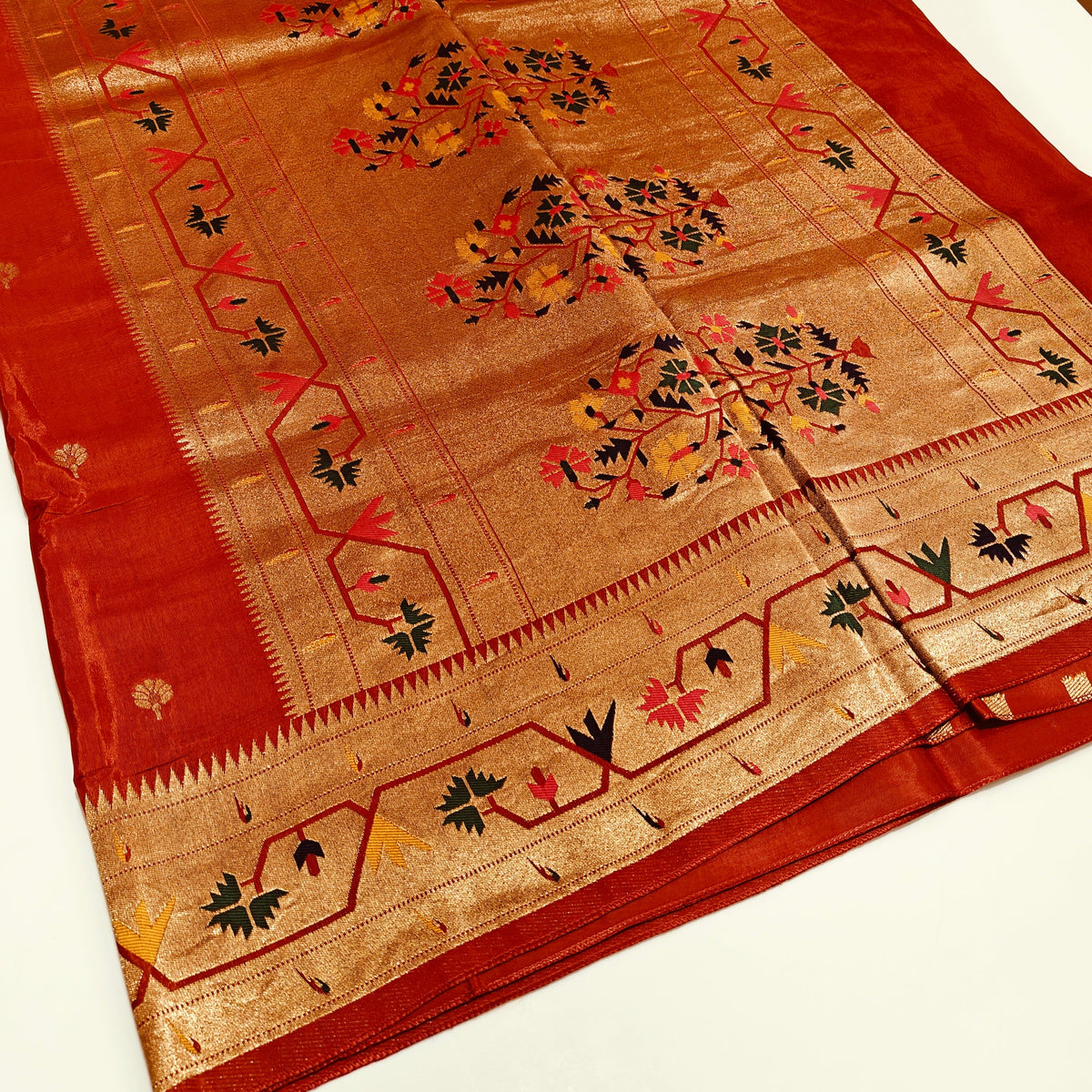 Maroon pure viscose paithani saree