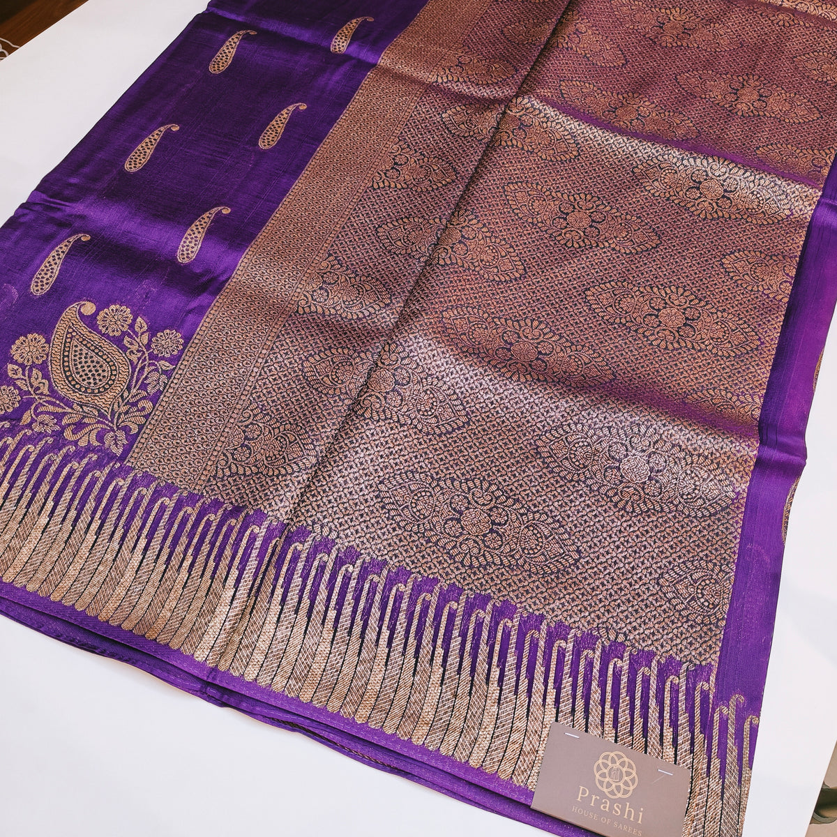 Purple temple tussar saree