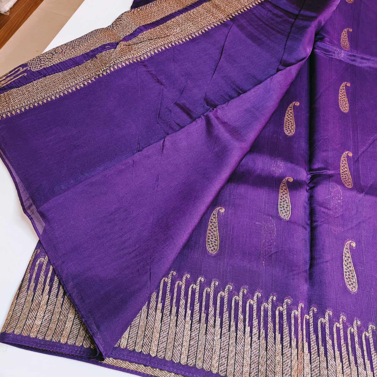 Purple temple tussar saree