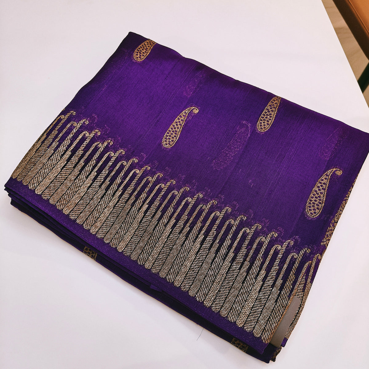 Purple temple tussar saree
