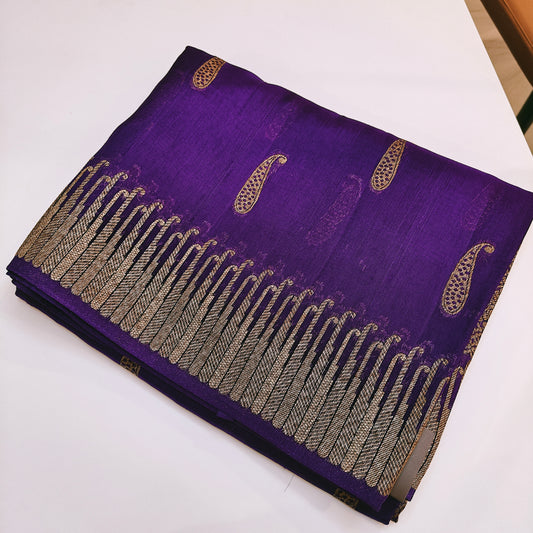 Purple temple tussar saree