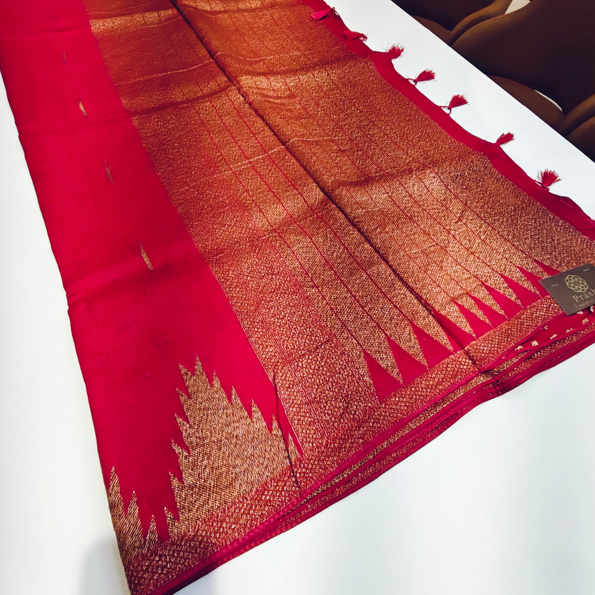 Rani pink  temple tussar saree