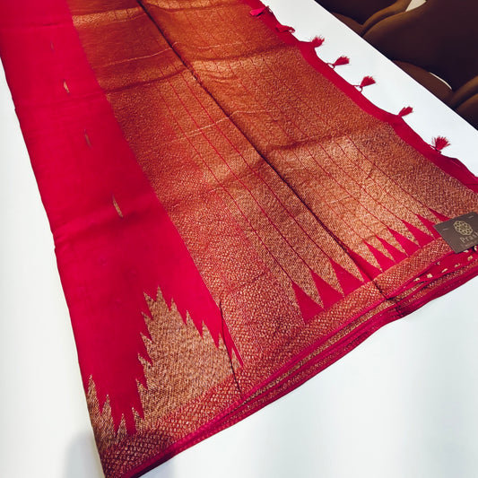 Rani pink  temple tussar saree