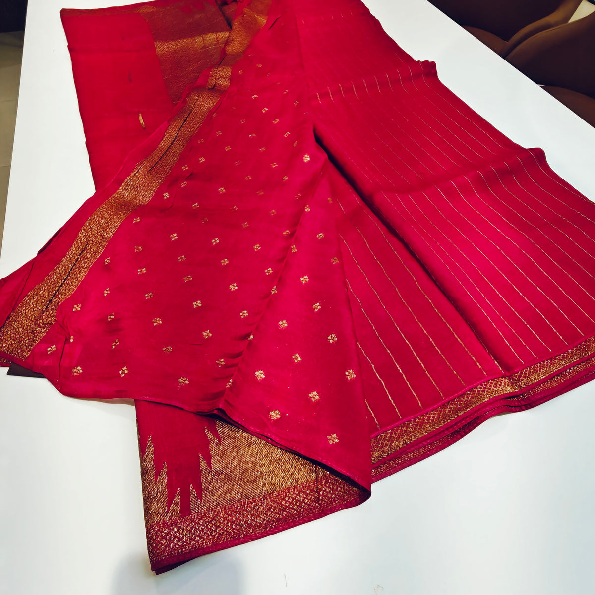 Rani pink  temple tussar saree