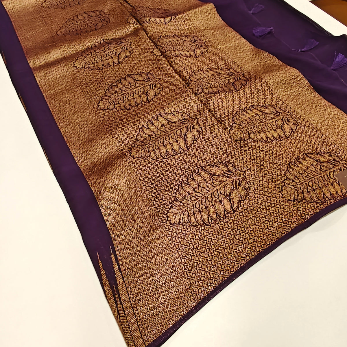 Drak purple temple tussar saree