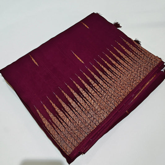 Wine colour temple tussar saree