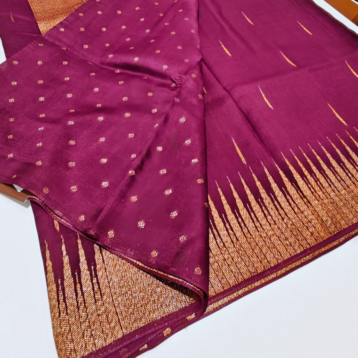 Wine colour temple tussar saree