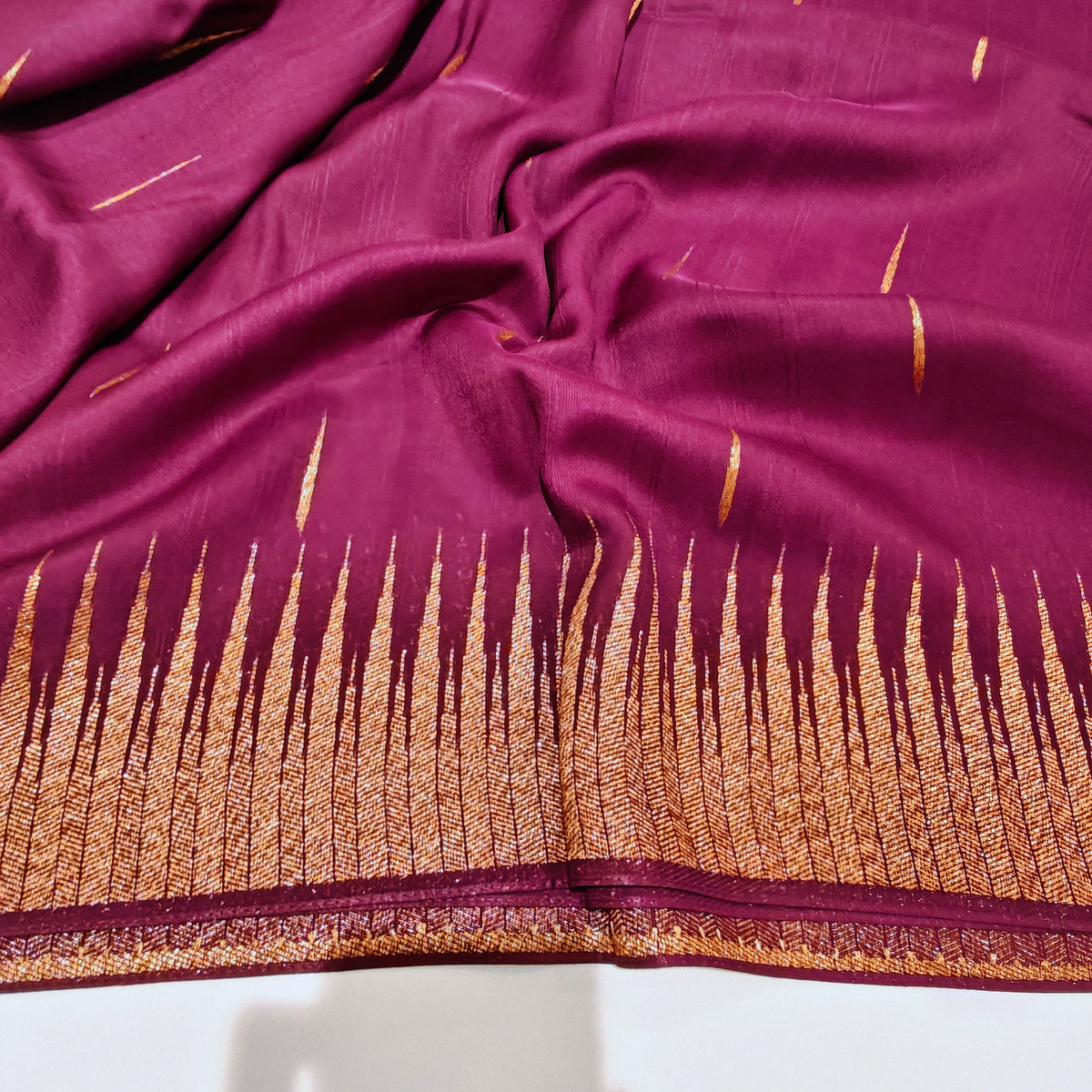 Wine colour temple tussar saree