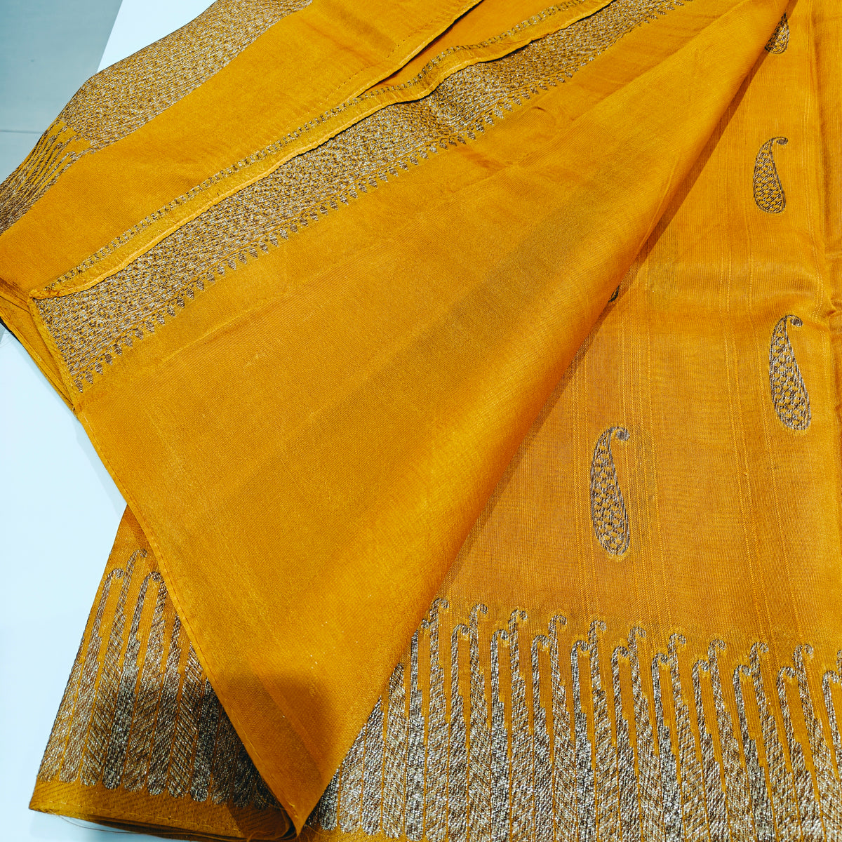 Mustard Yellow  temple  tussar saree