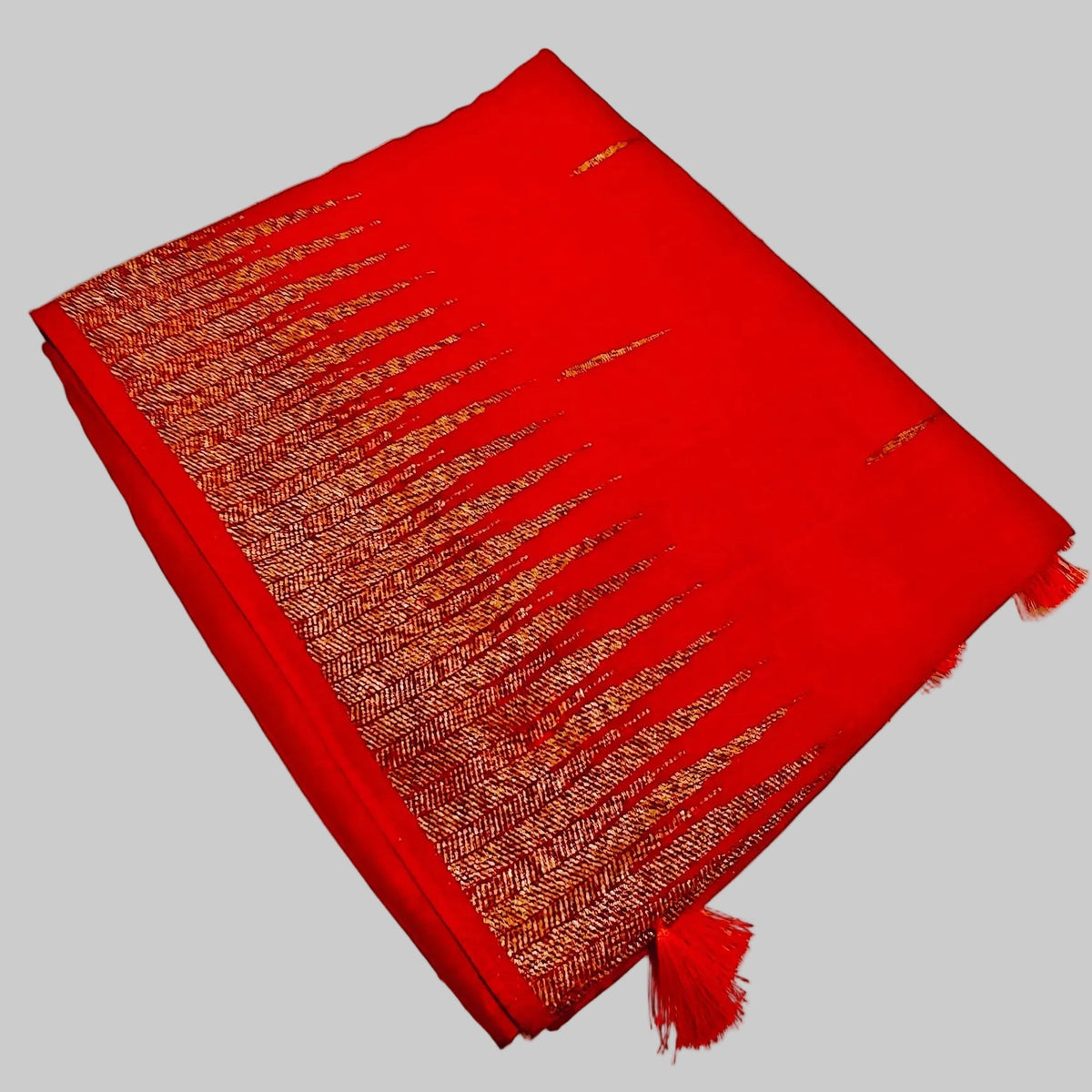 Orange temple tussar saree