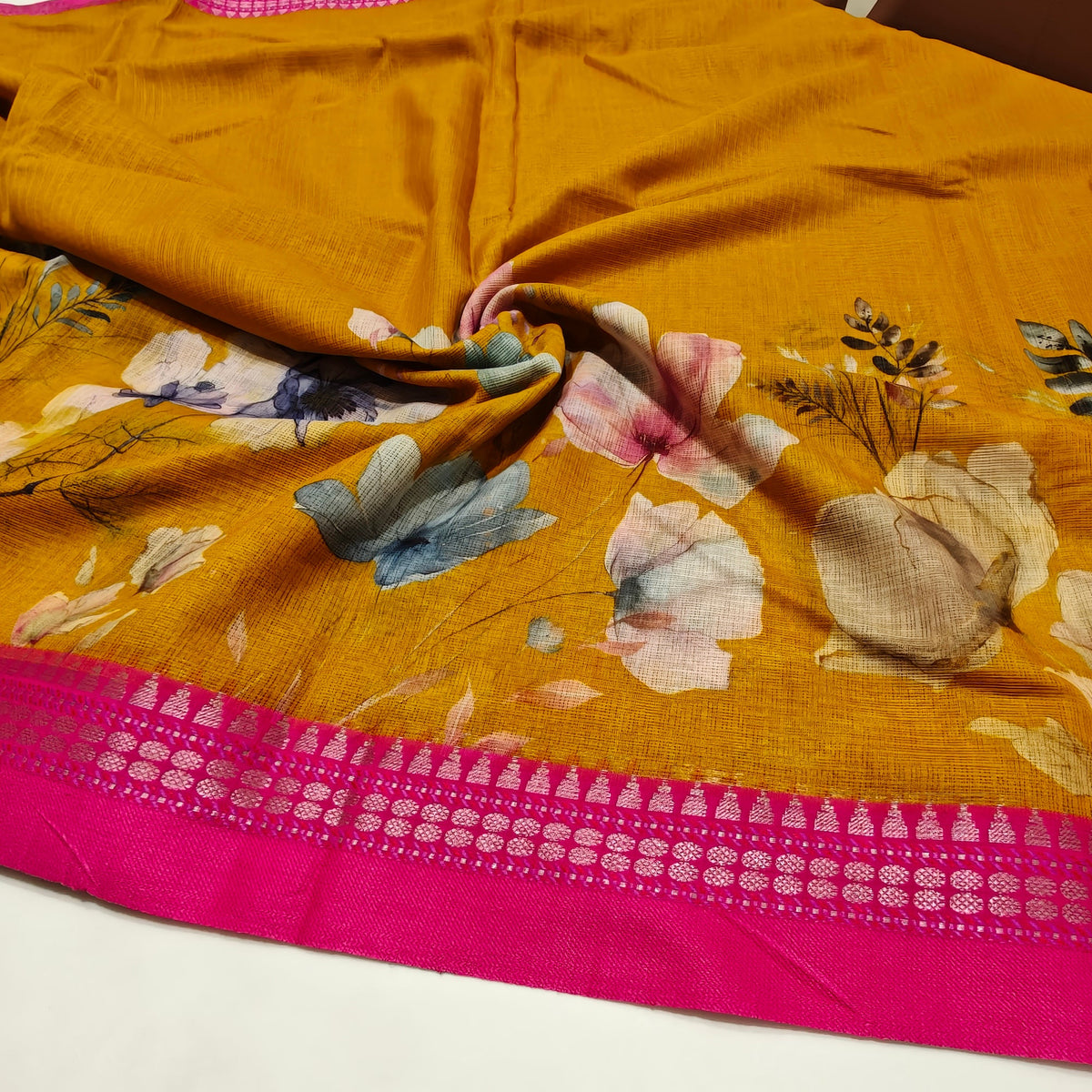 Mustard yellow handloom kota vidarba saree