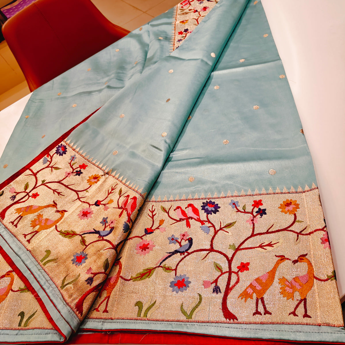 Light blue dola silk paithani saree