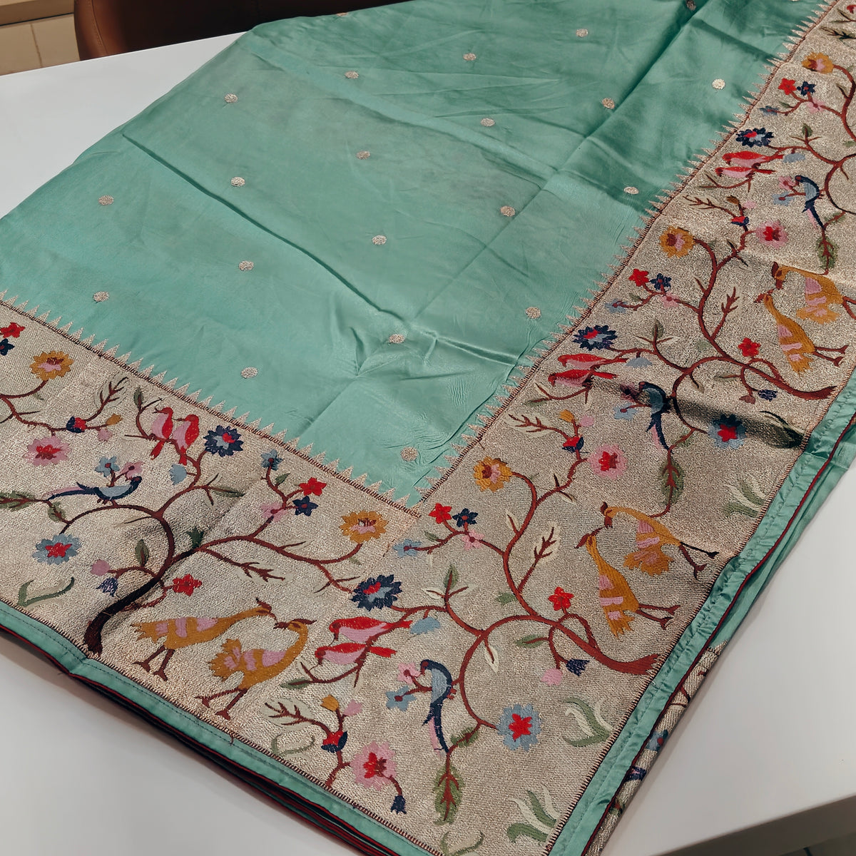 Pista green dola silk paithani saree