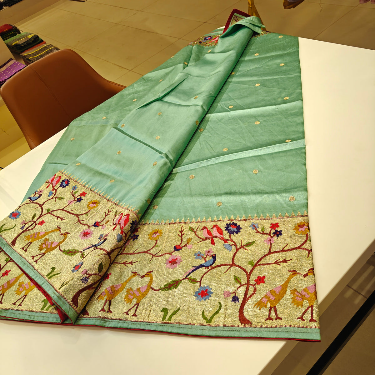 Pista green dola silk paithani saree