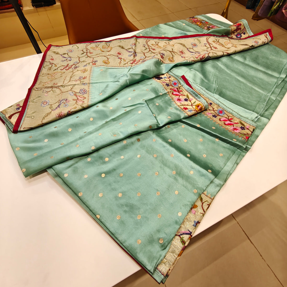 Pista green dola silk paithani saree
