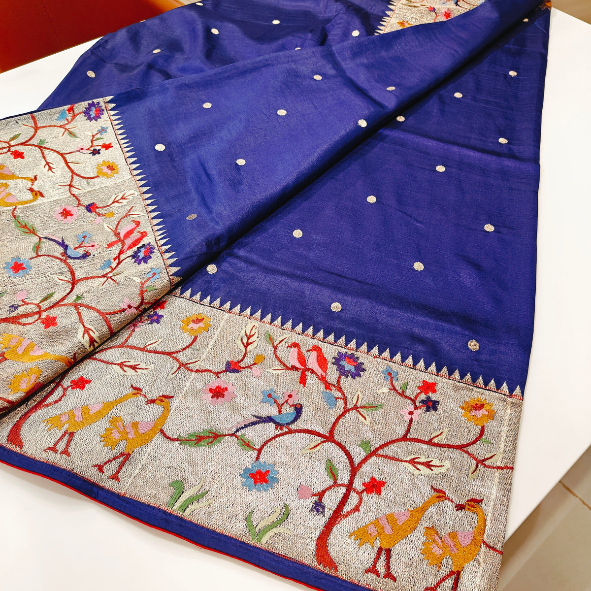 Navy blue dola silk paithani saree