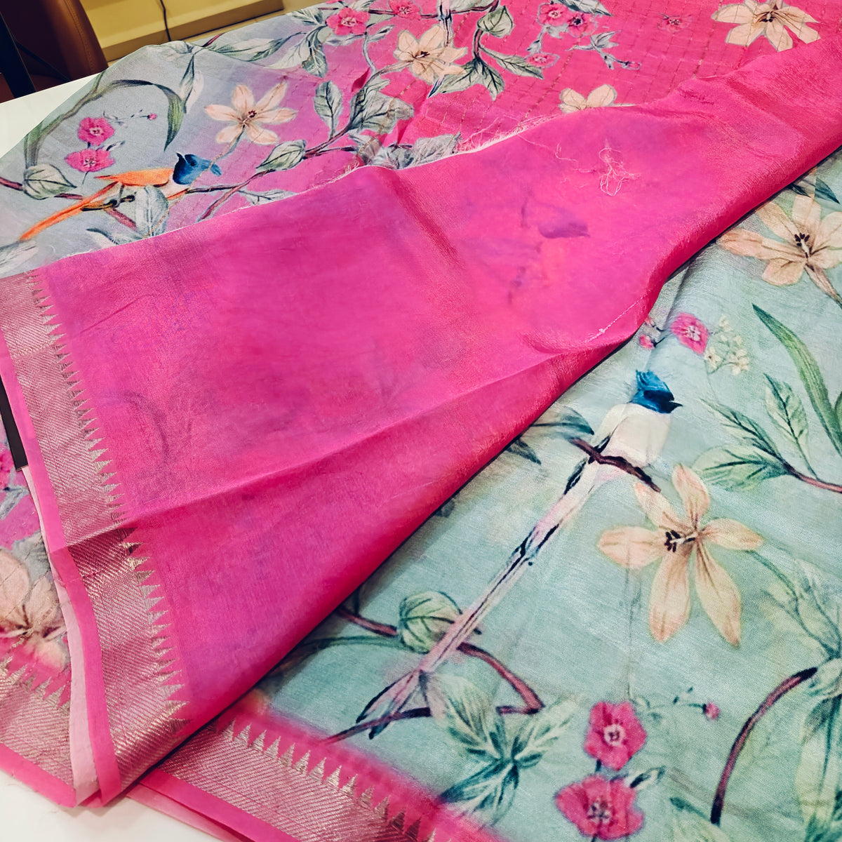 Light blue mangalagiri digital print saree