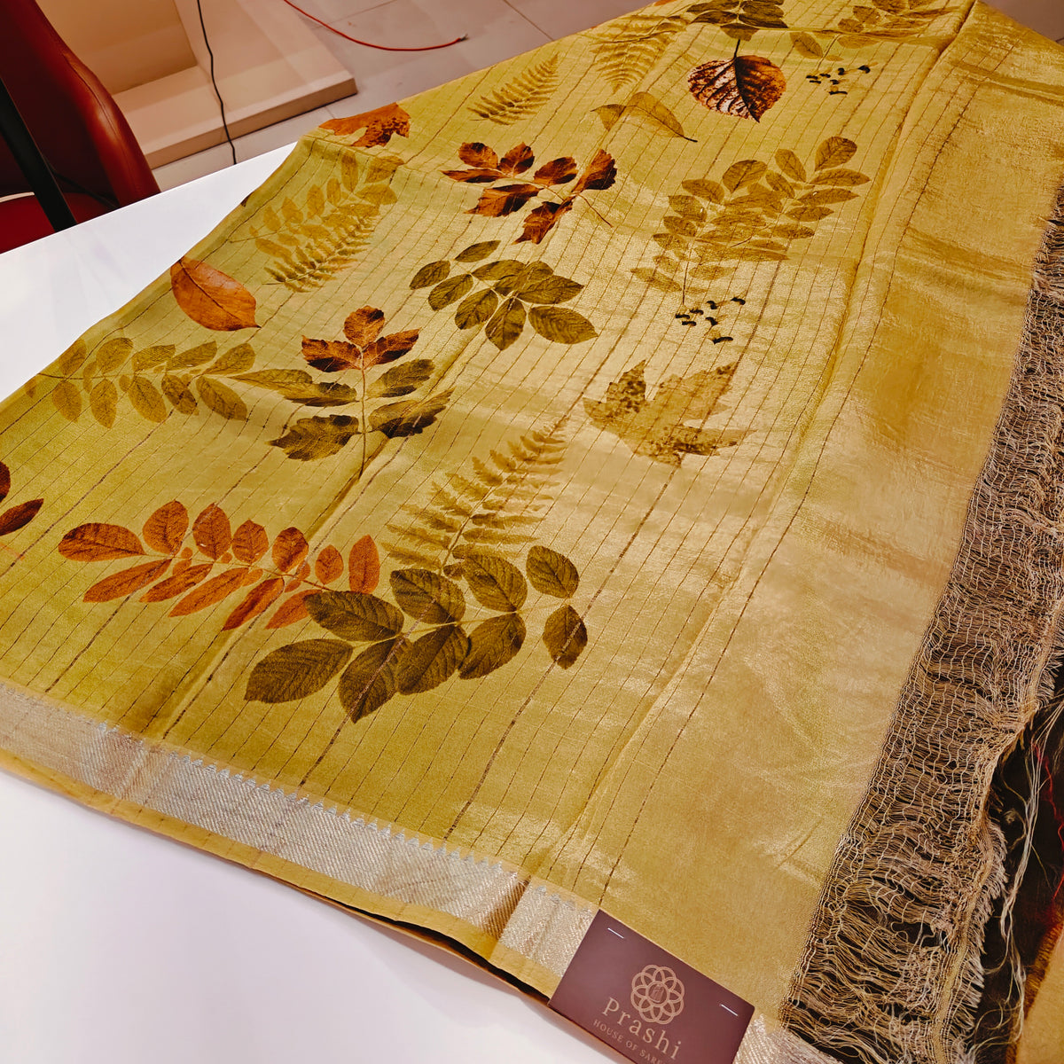 Mustard yellow mangalagiri digital print saree