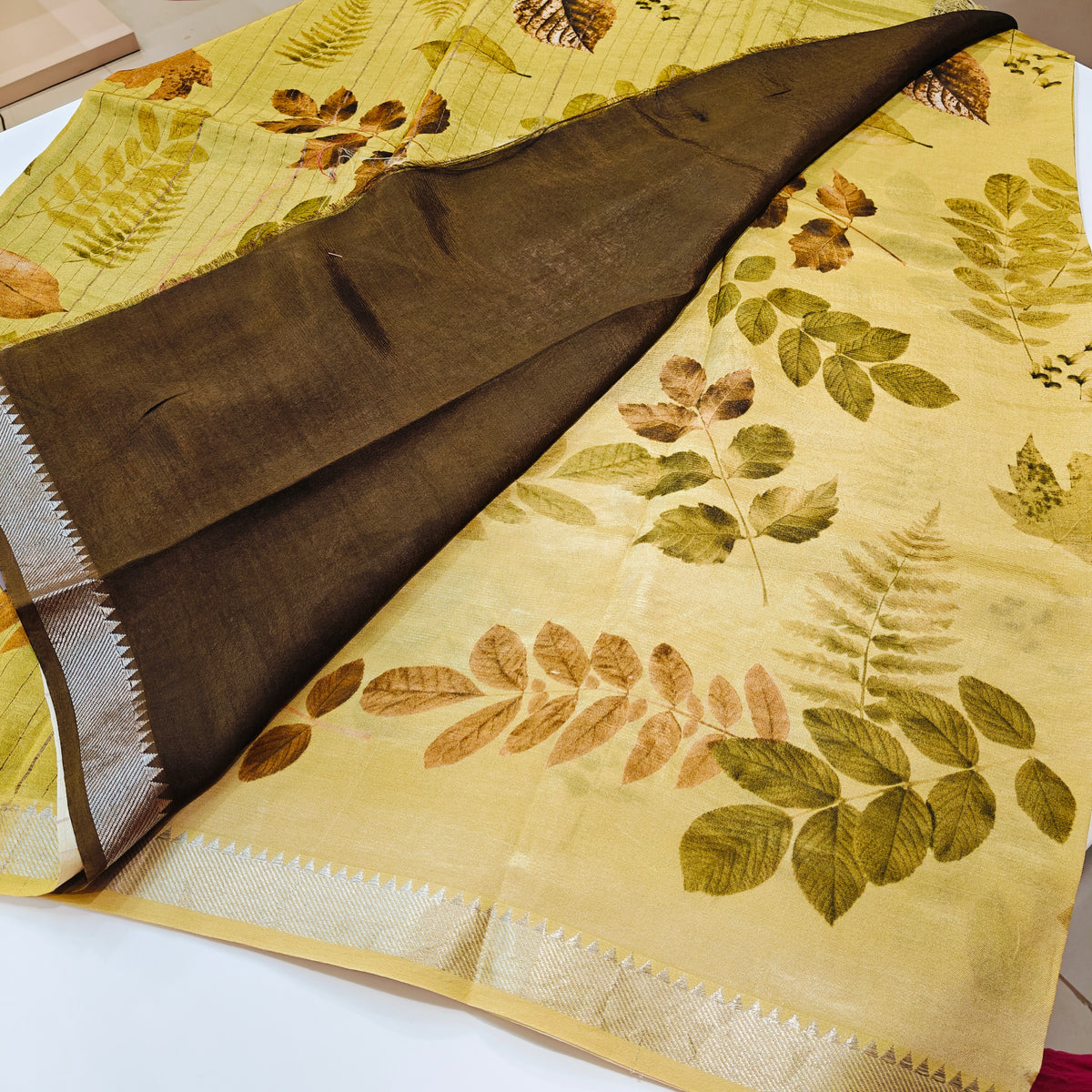 Mustard yellow mangalagiri digital print saree