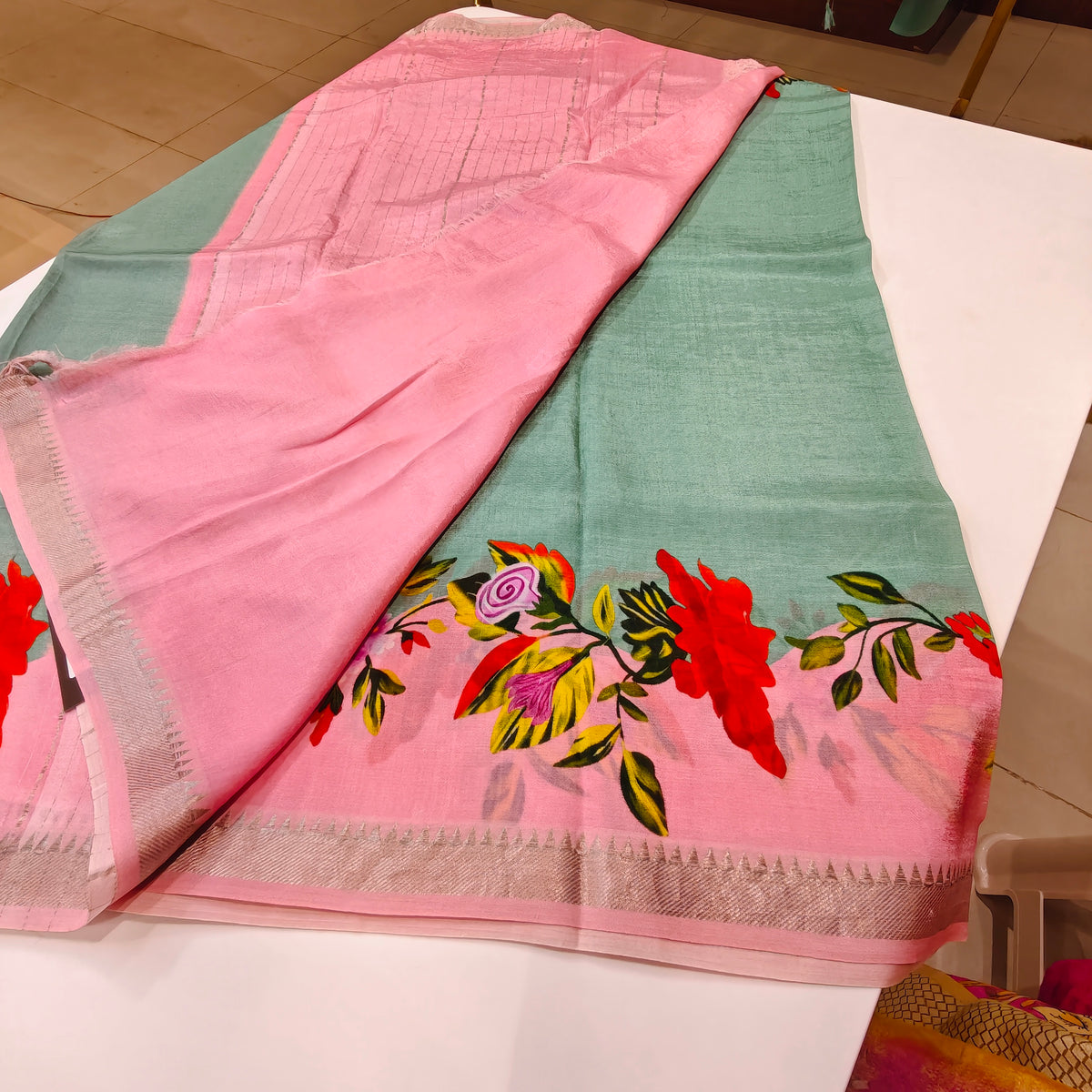 Sea blue mangalagiri digital print saree