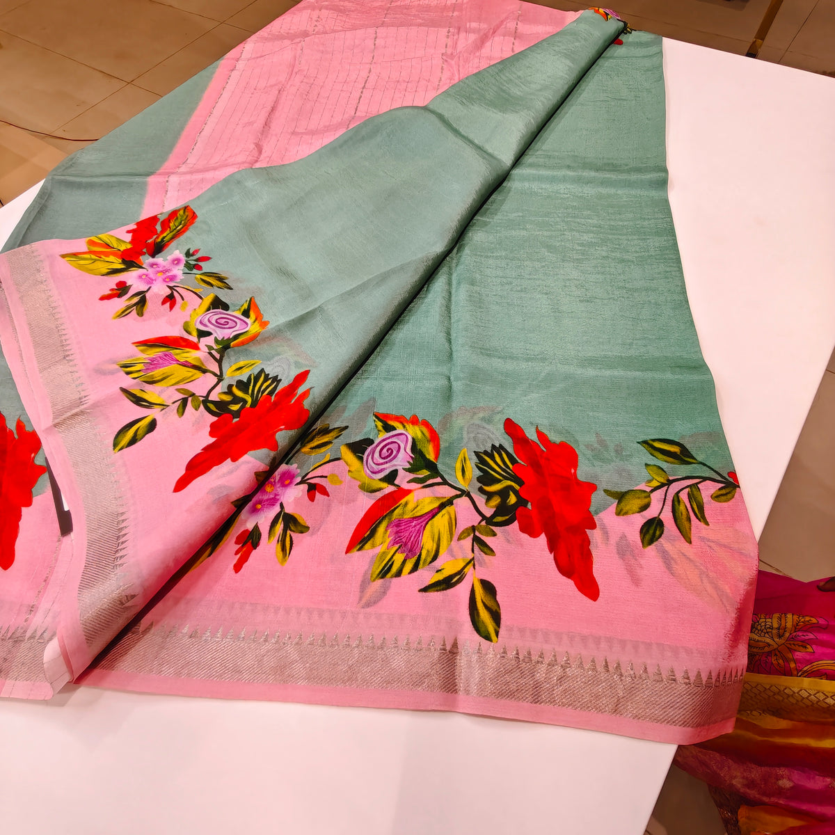 Sea blue mangalagiri digital print saree