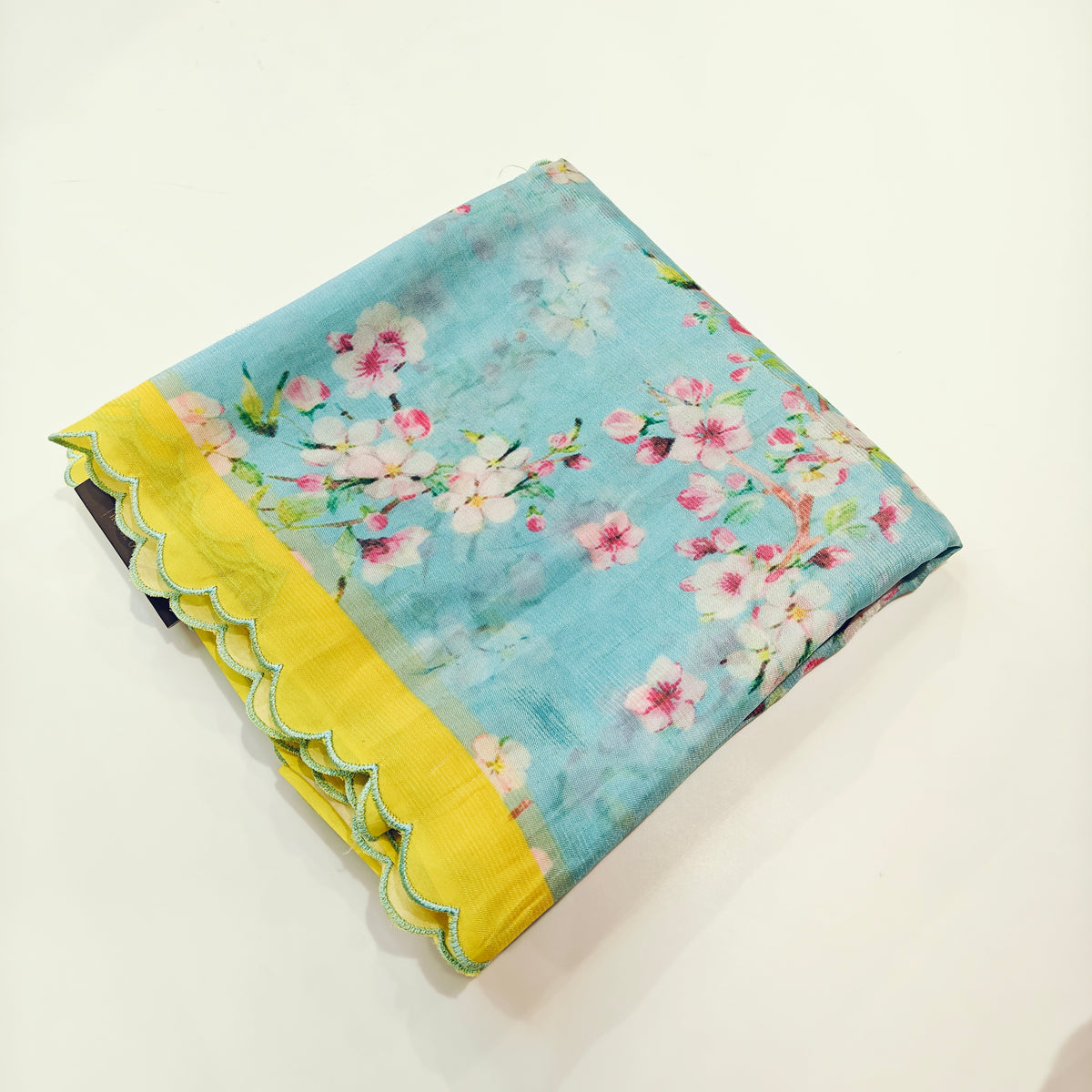 Light blue mangalagiri digital print scalop border