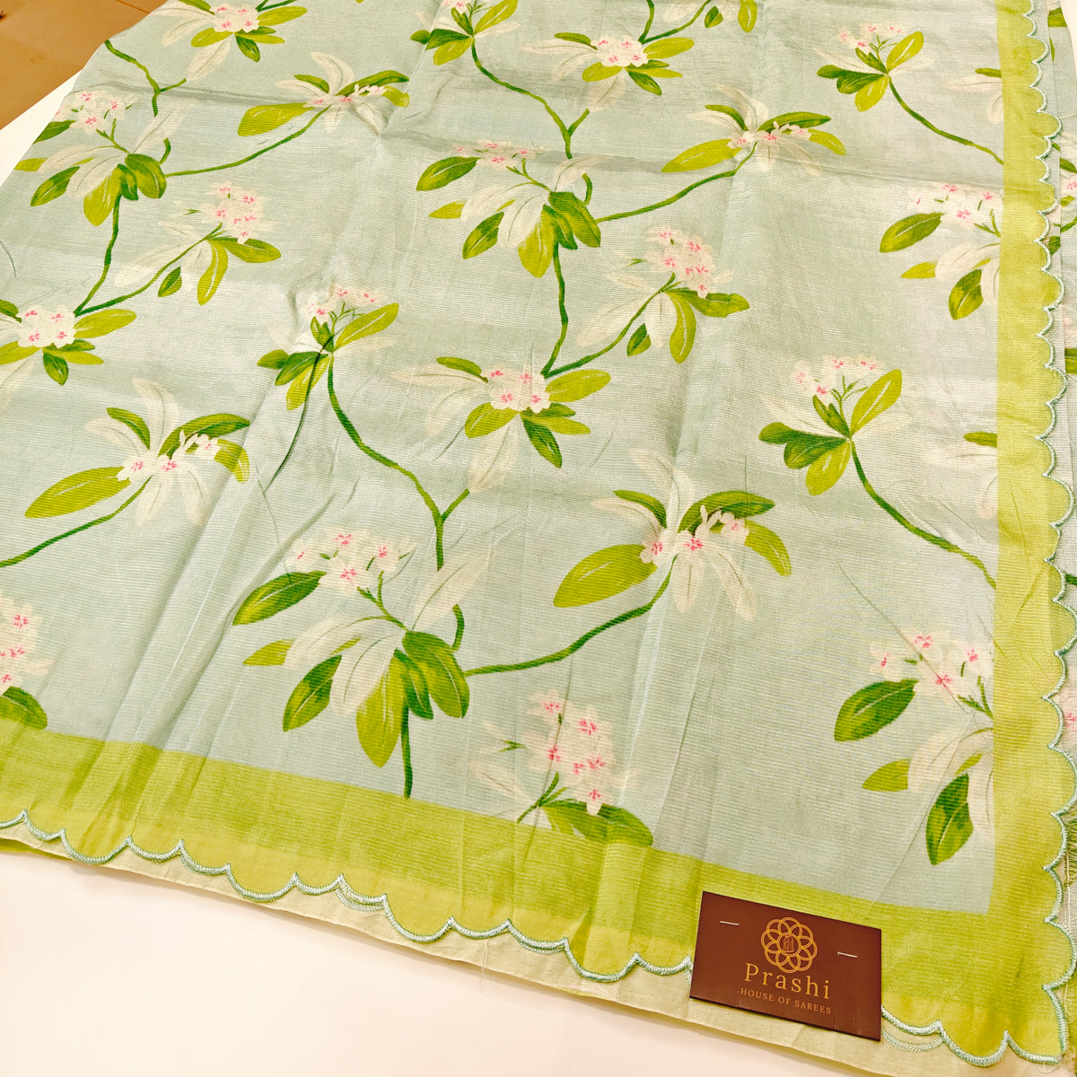 Sea blue mangalagiri digital print scalop