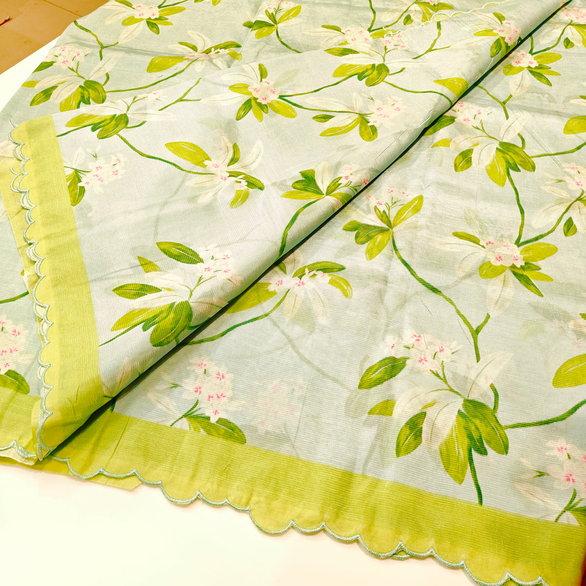 Sea blue mangalagiri digital print scalop