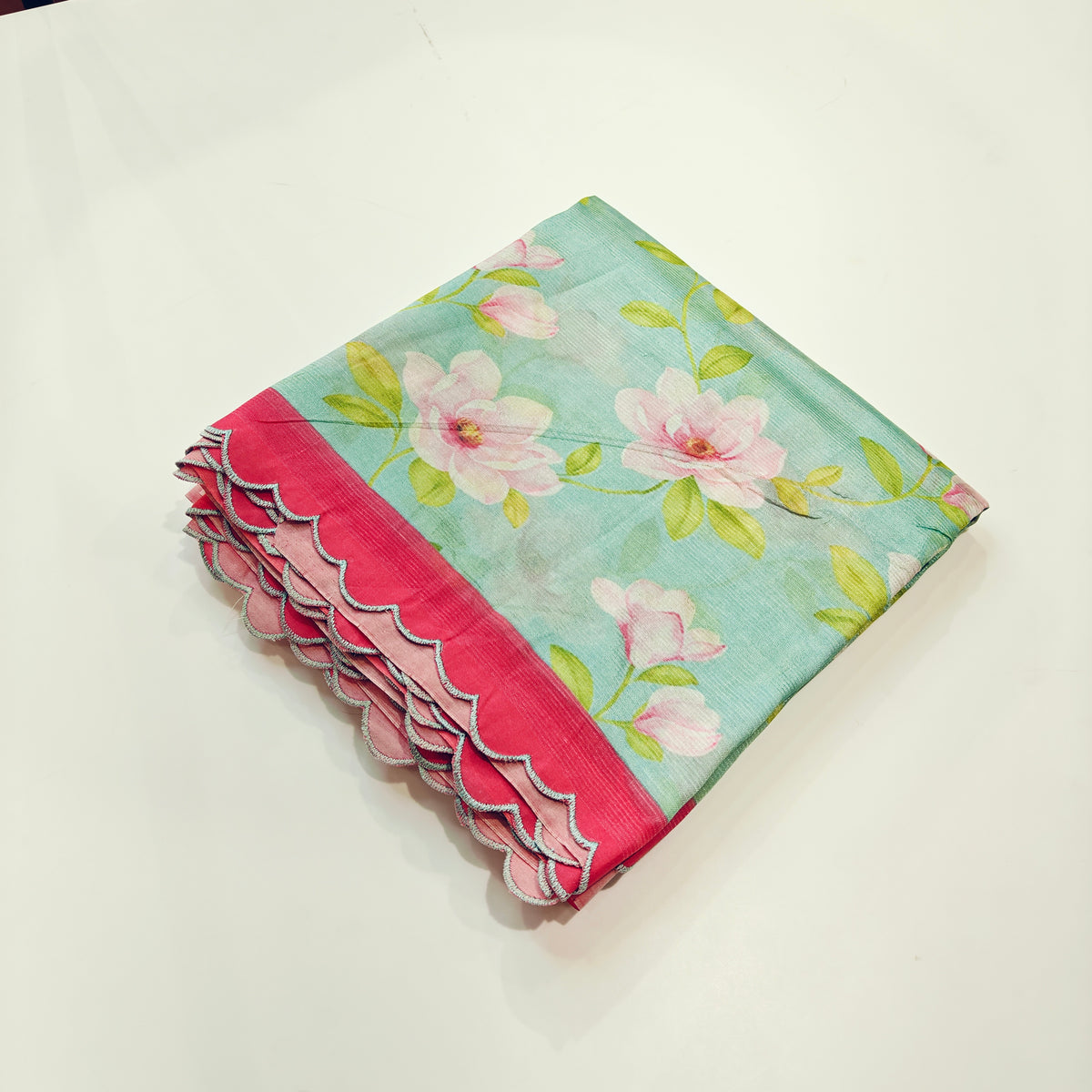 Sea green mangalagiri digital print scalop