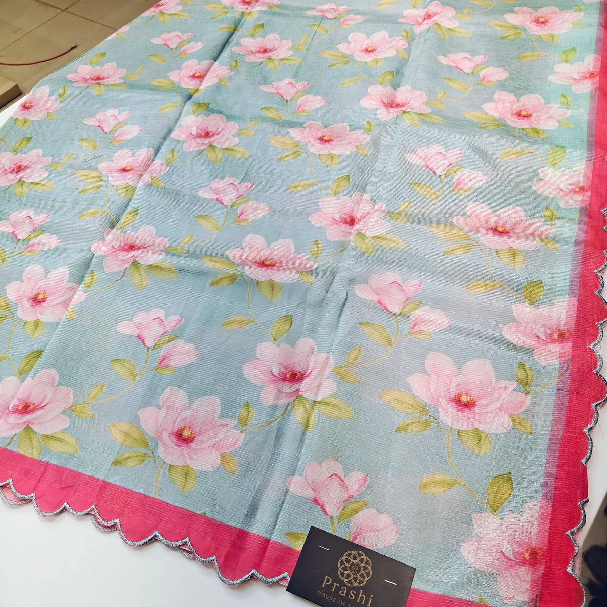 Sea green mangalagiri digital print scalop