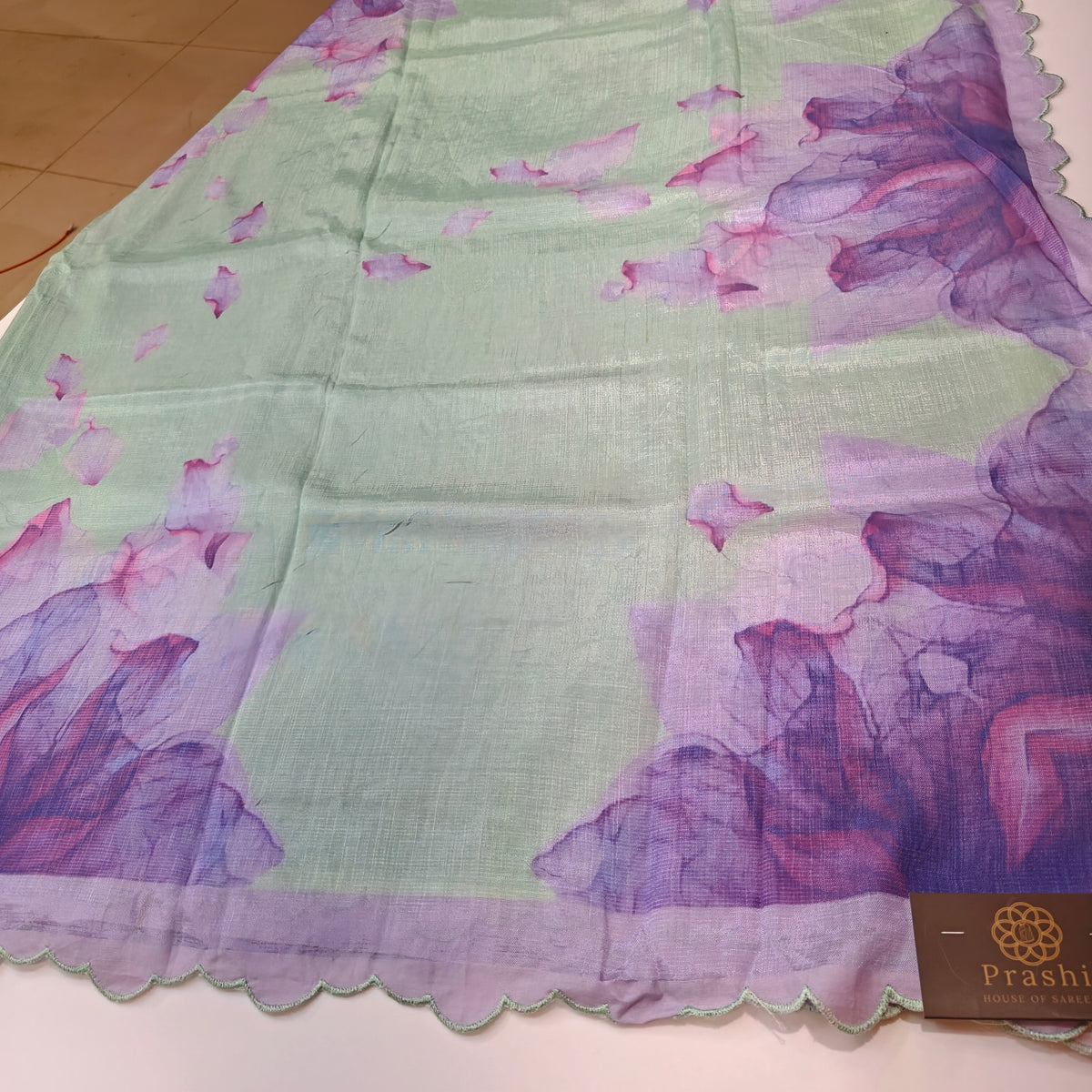 Sea green  mangalagiri digital print scalop