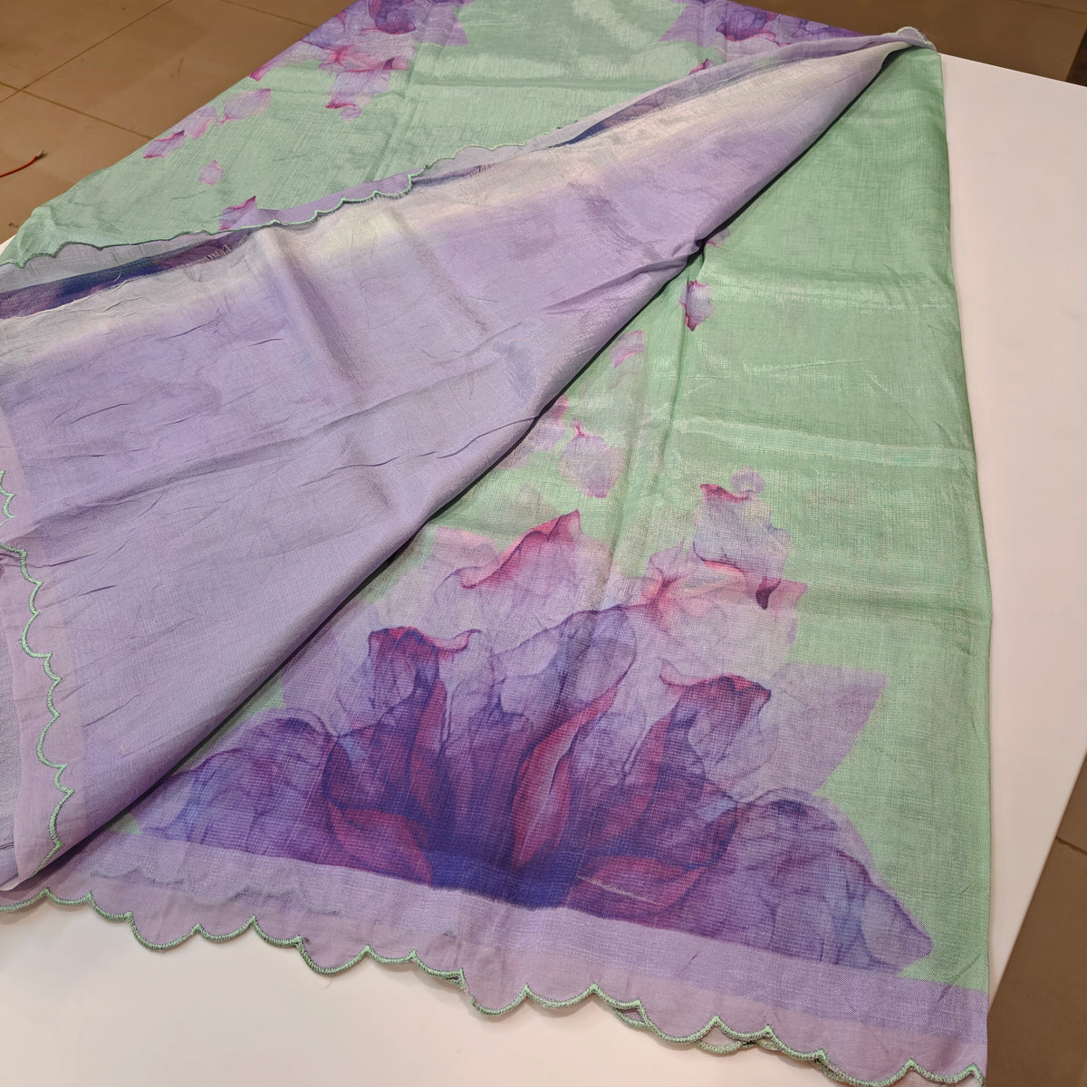 Sea green  mangalagiri digital print scalop