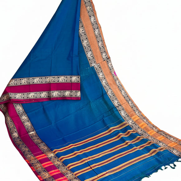 Peacock blue pure handloom narayanpet ganga jamuna border